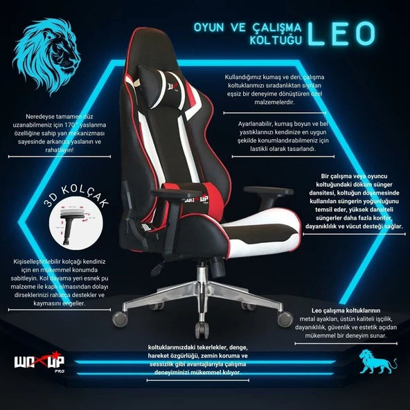 Leo Kırmızı Beyaz Deri Oyuncu Koltuğu - 2