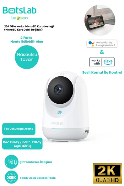 +360 Botslab İndoor Kamera 2C Pro Beyaz 3K 5MP