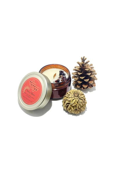 GURUYEMİŞ BOX Beehive 3 Nota Hediyelik Mum Soy Wax Candle Doğal Soya Mum Amber Şişe 200gr