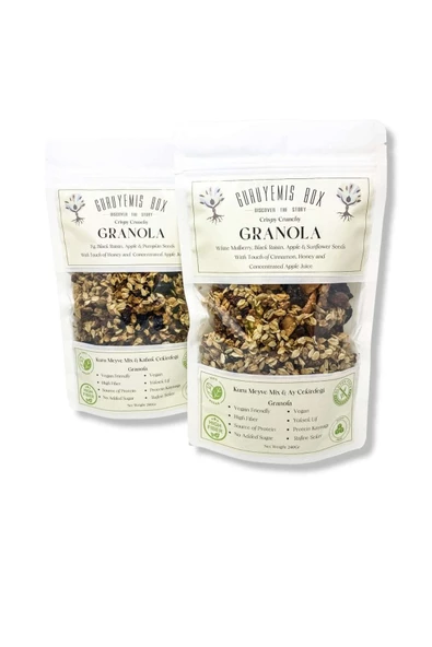 GURUYEMİŞ BOX Granola 2li Set Bol Kuru Meyveli Ve Çekirdekli Vegan Şekersiz Protein Ve Lif Kaynağı 240gr 2 Adet