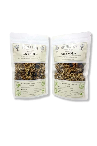 GURUYEMİŞ BOX Granola 2li Set Bol Kuru Meyveli Ve Çekirdekli Vegan Şekersiz Protein Ve Lif Kaynağı 240gr 2 Adet - 2