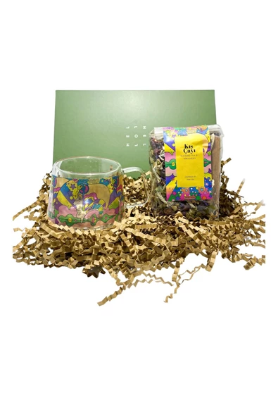 GURUYEMİŞ BOX Peter Max Pop Art Theme Çay Sever Kış Çayı Paketi - Bitki Çayı- Çift Camlı Kupa Hediye Kutusu - 3