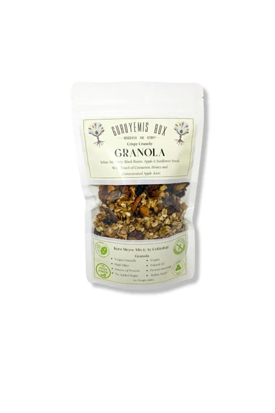 GURUYEMİŞ BOX Granola Kahvaltılık Gevrek Bol Kuru Meyveli Ayçekirdekli Dut Üzüm Elma Ve Bal Tarçın Vegan 240gr - 2