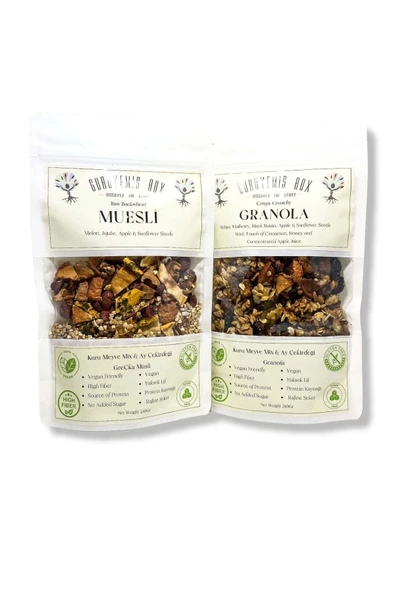 GURUYEMİŞ BOX Granola Ve Müsli 2li Set Bol Kuru Meyveli Ve Çekirdekli Vegan Şekersiz Protein 240gr 2 Adet - 2