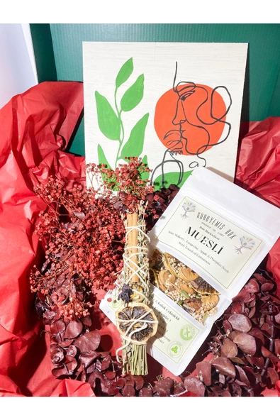 GURUYEMİŞ BOX Sevgililer Günü Doğum Günü Özel Mutluluk Hediye Kutusu Set5 Çelenk, Meyveli Müsli, Tablo,tütsü - 4