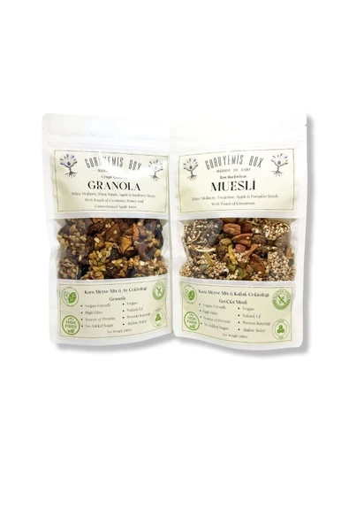 GURUYEMİŞ BOX Granola Ve Müsli 2li Set Bol Kuru Meyveli Ve Çekirdekli Vegan Şekersiz 240gr 2 Adet - 2