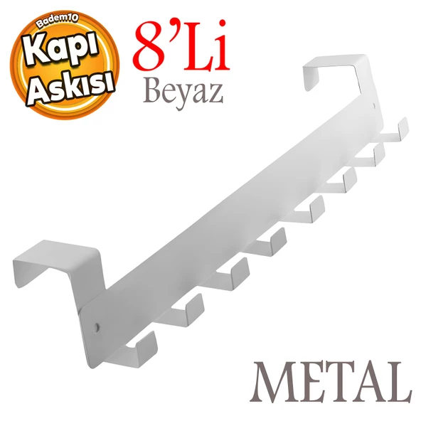 Kapı Arkası Askılık Elbise Havlu Asma Askı Metal 8'lı Tekli Oda Banyo Lavabo Kapısı Aparatı Beyaz