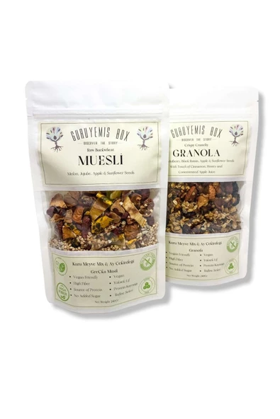 GURUYEMİŞ BOX Granola Ve Müsli 2li Set Bol Kuru Meyveli Ve Çekirdekli Vegan Şekersiz Protein 240gr 2 Adet