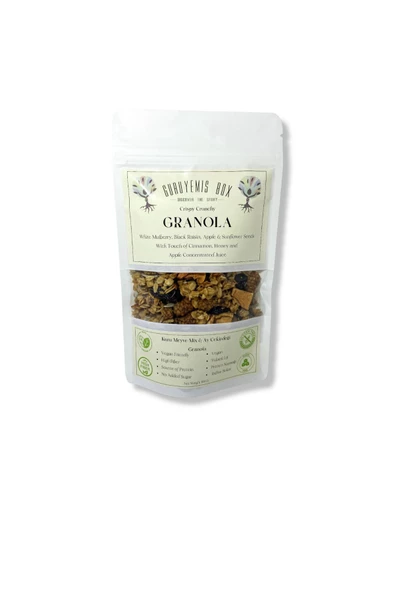 GURUYEMİŞ BOX Granola Kahvaltılık Gevrek Kuru Meyveli Ay Çekirdekli Dut Üzüm Elma Ve Bal Tarçın Glutensiz 100gr - 2