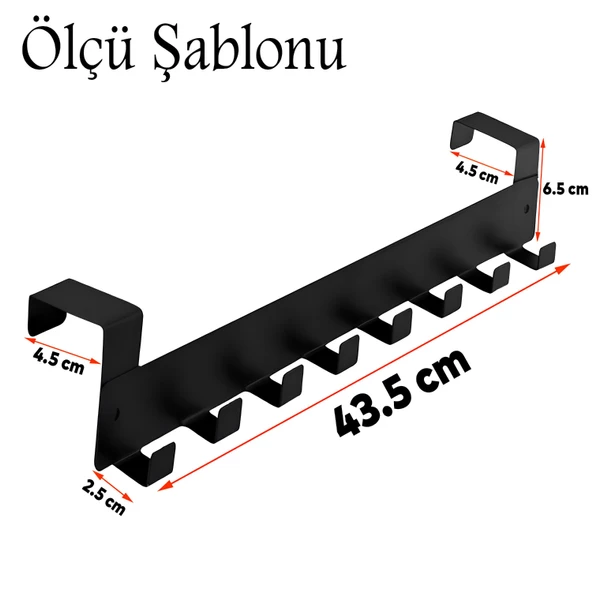 Kapı Arkası Askılık Elbise Havlu Asma Askı Metal 8'lı Tekli Oda Banyo Lavabo Kapısı Aparatı Siyah - Resim 3