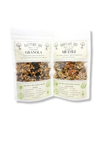 GURUYEMİŞ BOX Granola Ve Müsli 2li Set Bol Kuru Meyveli Ve Çekirdekli Vegan Şekersiz Protein Lif 240gr 2 Adet - 2