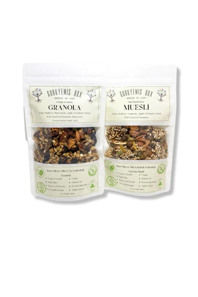 GURUYEMİŞ BOX Granola Ve Müsli 2li Set Bol Kuru Meyveli Ve Çekirdekli Vegan Şekersiz 240gr 2 Adet