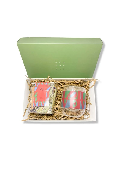 GURUYEMİŞ BOX Robert Indıana Theme Pop Art Çay Sever Paketi- Bitki Çayı- Çift Camlı Büyük Kupa Hediye Kutusu - 2