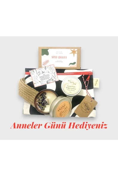 GURUYEMİŞ BOX Anneler Günü Bir Dolu Hediye Çantası (CLUTCH EL ÇANTASI -DEKORATİF MUM-WAKE UP BİTKİ ÇAYI-ÇİKOLATA)