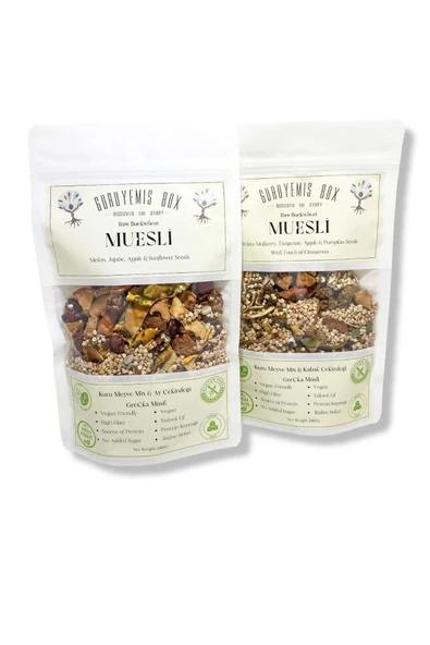 GURUYEMİŞ BOX Müsli 2li Set Bol Kuru Meyveli Ve Çekirdekli Vegan Şekersiz Protein Ve Lif Kaynağı 240gr 2 Adet