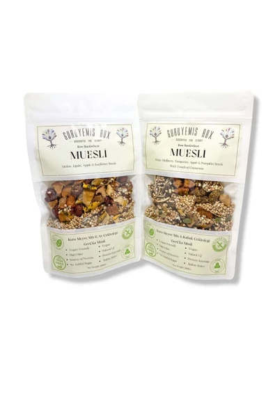 GURUYEMİŞ BOX Müsli 2li Set Bol Kuru Meyveli Ve Çekirdekli Vegan Şekersiz Protein Ve Lif Kaynağı 240gr 2 Adet - 2