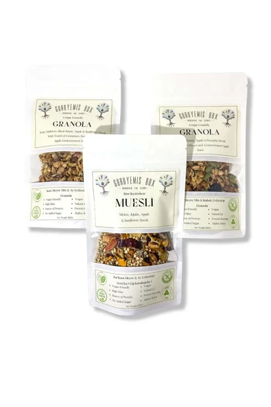 GURUYEMİŞ BOX Granola Ve Müsli 3li Set Bol Kuru Meyveli Ve Çekirdekli Vegan Şekersiz Lif Kaynağı 100gr 3 Adet - 3