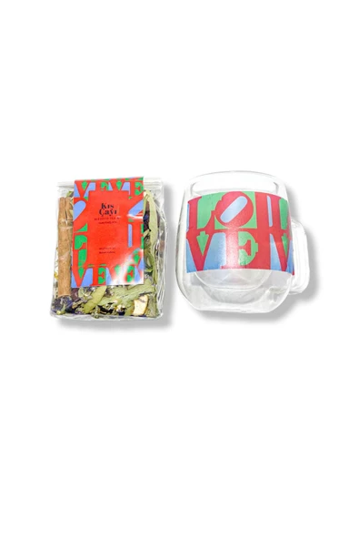 GURUYEMİŞ BOX Robert Indıana Theme Pop Art Çay Sever Paketi- Bitki Çayı- Çift Camlı Büyük Kupa Hediye Kutusu - 6