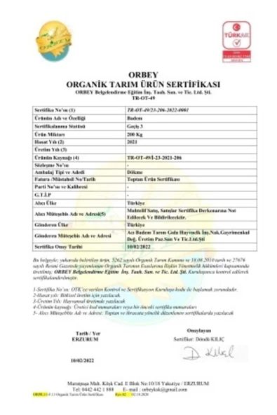 AB Organik Kabuklu Badem 1,5 Kg - Organik Sertifikalı - 3