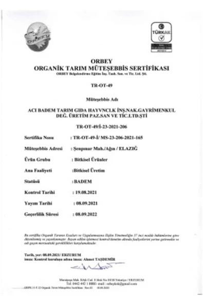 AB Organik Kabuklu Badem 1,5 Kg - Organik Sertifikalı - 2