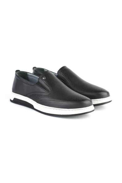 Deriholl Siyah Erkek Hakiki Deri Casual Comfort Ayakkabı
