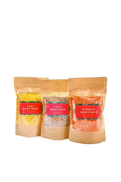 GURUYEMİŞ BOX Mercimek Seti Ege'den 3lü Yeşil, Sarı Ve Kırmızı Mercimek Gurme Gıda Paketi - 3