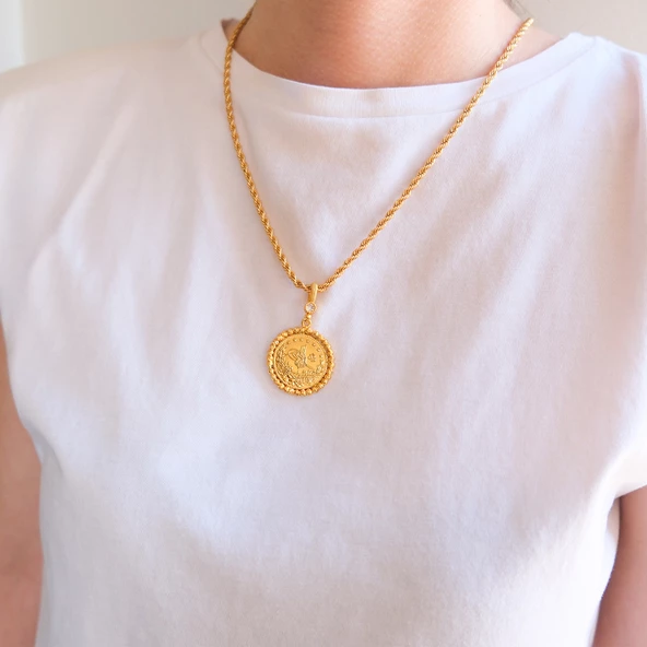 Altın Kaplama İmitasyon Dorika Çerçeveli 2.5 luk Reşat Kolye Ucu TGR-587 - Resim 3