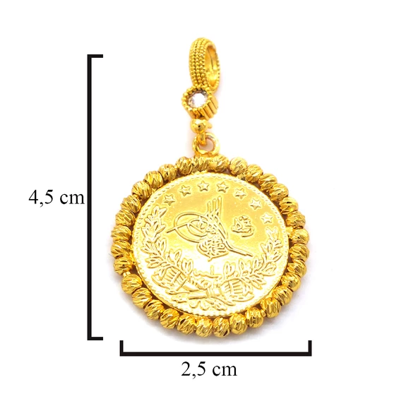 Altın Kaplama İmitasyon Dorika Çerçeveli 2.5 luk Reşat Kolye Ucu TGR-587 - Resim 4