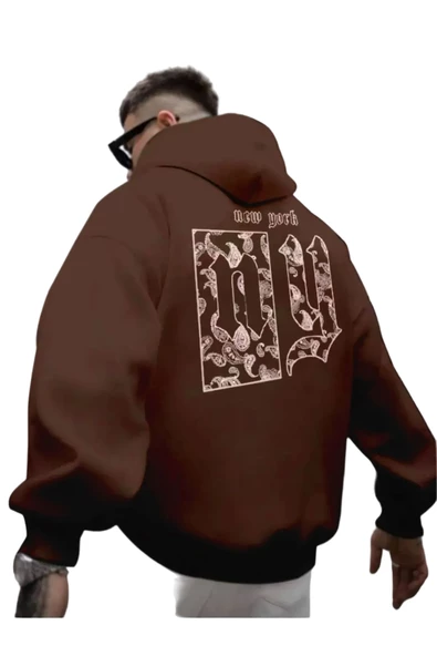 Erkek Sırt NY Baskılı Kapüşonlu Sweatshirt - 3
