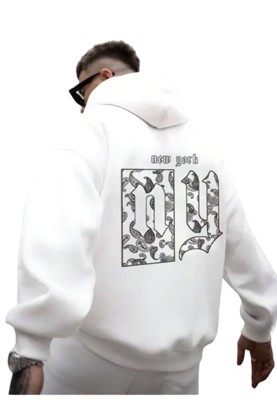 Erkek Sırt NY Baskılı Kapüşonlu Sweatshirt - 2