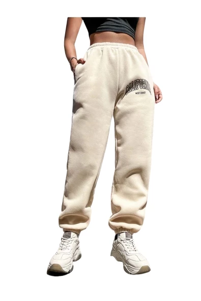 Kadın California Baskılı Paça Lastikli Oversize Eşofman - 4
