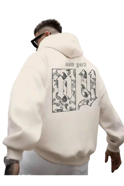 Erkek Sırt NY Baskılı Kapüşonlu Sweatshirt - 7