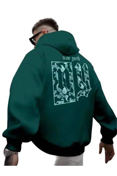 Erkek Sırt NY Baskılı Kapüşonlu Sweatshirt - 6