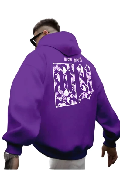 Erkek Sırt NY Baskılı Kapüşonlu Sweatshirt - 4
