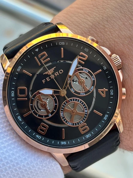 Ferro Deri Kordon İç Fonksiyonları Aktif  3 Atm Suya Dayanıklı Erkek Kol Saati EFM11146-R - Resim 2