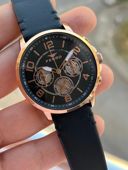 Ferro Deri Kordon İç Fonksiyonları Aktif  3 Atm Suya Dayanıklı Erkek Kol Saati EFM11146-R - Resim 3