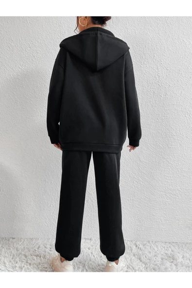 Kadın Sierra Baskılı Kapşonlu Oversize Eşofman Takımı - 5