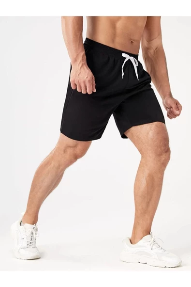 Erkek Siyah Running Baskılı Şort - 3
