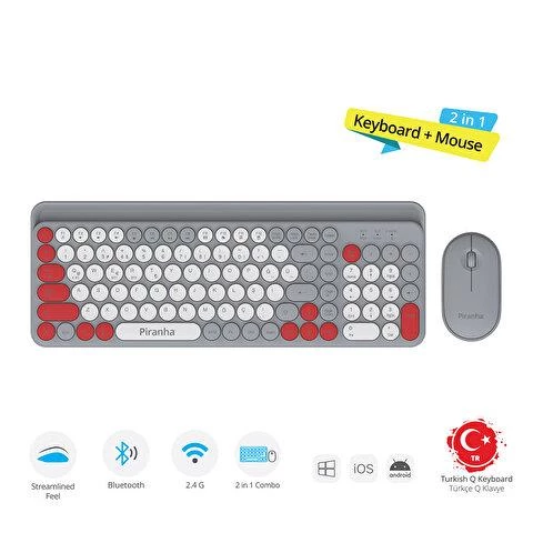 Piranha 2381 Bluetooth Klavye ve Mouse Seti Gri