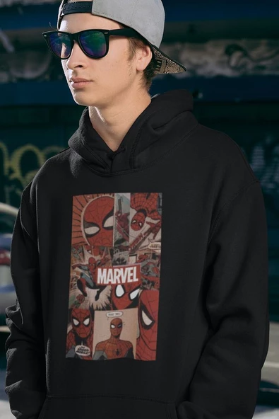 Örümcek Adam Marvel Baskılı Unisex Oversize Hoodie