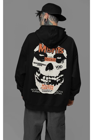 Müzik Grubu Misfits Baskılı Unisex Oversize Rock Metal Hoodie