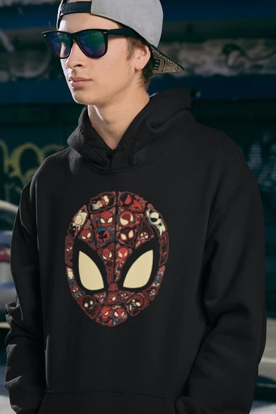 Tasarım Spider-Man Maske Baskılı Unisex Oversize Marvel Hoodie