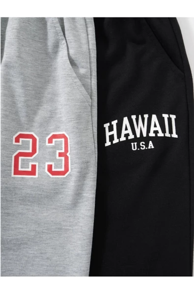 Kadın Siyah-Gri 2li Baskılı Eşofman Altı - 5