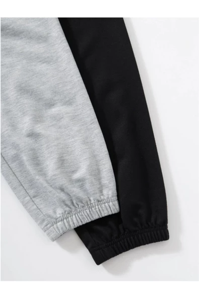 Kadın Siyah-Gri 2li Baskılı Eşofman Altı - 6