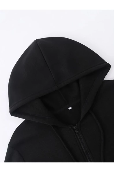 Erkek Siyah Paris İnce Çizgi Fermuarlı Kapüşonlu Hırka - 5