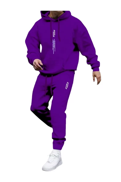 Erkek Dikey Baskılı Oversize Eşofman Takımı - 9