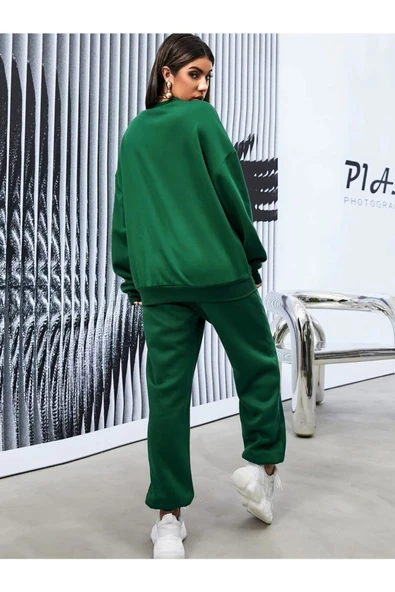 Kadın Los Angeles Baskılı Oversize Bisiklet Yaka Takım - 8