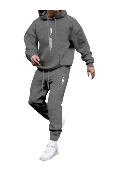 Erkek Dikey Baskılı Oversize Eşofman Takımı - 10