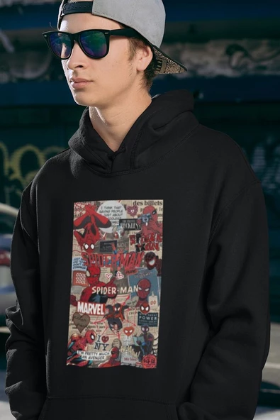 Örümcek Adam Temalı Unisex Oversize Karikatür Hoodie