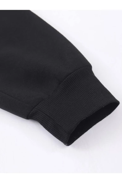 Erkek Siyah Paris İnce Çizgi Fermuarlı Kapüşonlu Hırka - 4